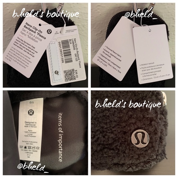lululemon Nano Clip-On Backpack *Fleece in Black & Silver OS Brand New NWT - Picture 5 of 14